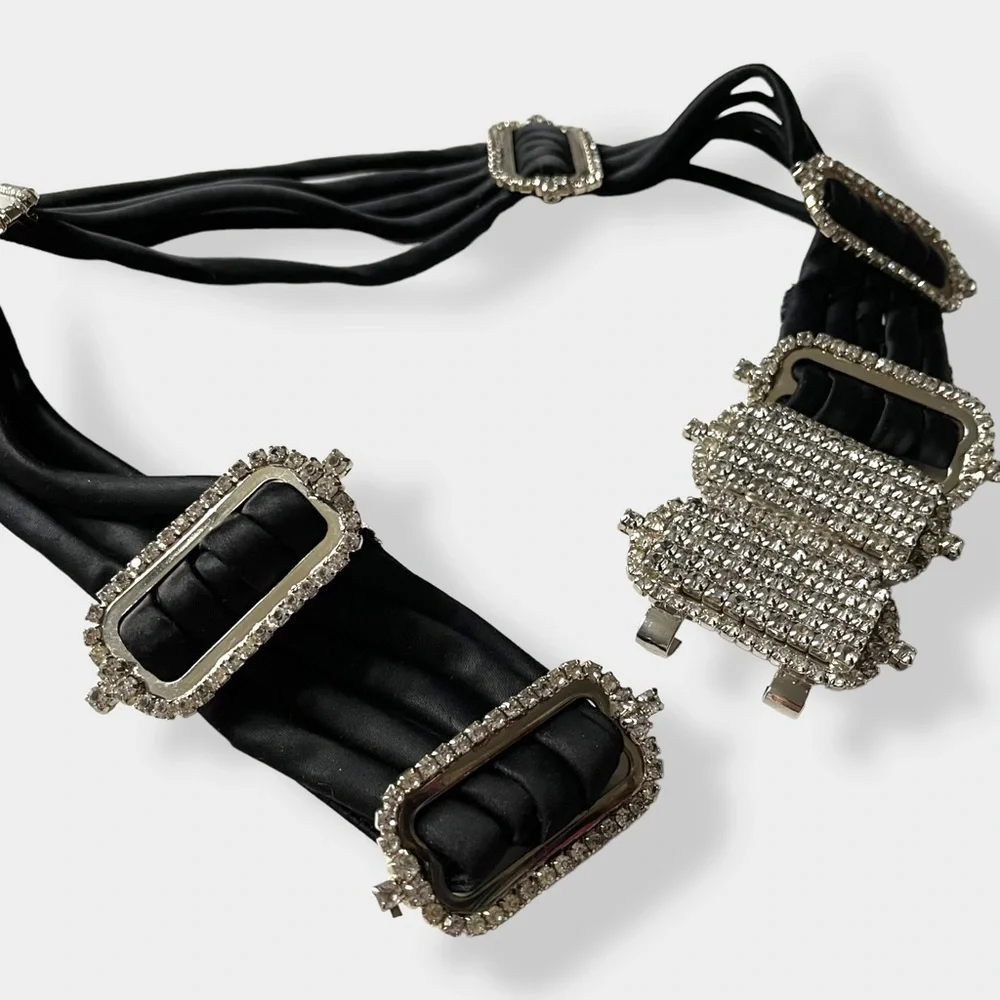 William deLillo Vintage 70s Satin Rhinestone Belt Statement Designer Couture